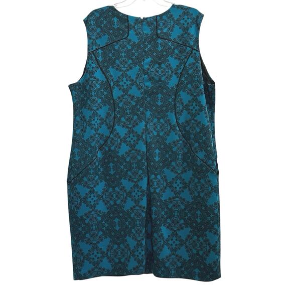 Worthington 2X Pencil Dress Teal Sleeveless Professional Lace Print Midi ! - Picture 2 of 8